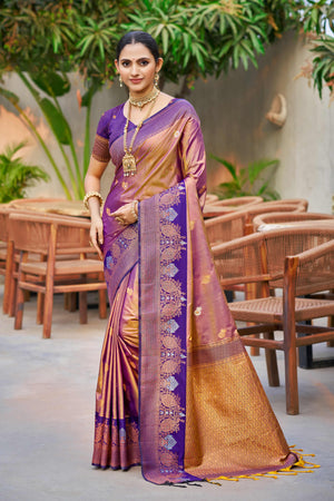 Rose Gold Soft Silk Woven Work Traditional Saree