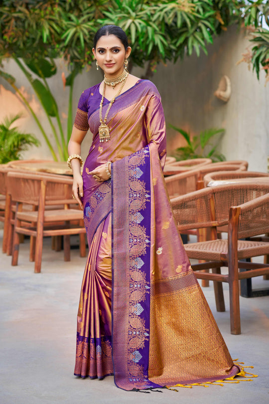 Rose Gold Soft Silk Woven Work Traditional Saree