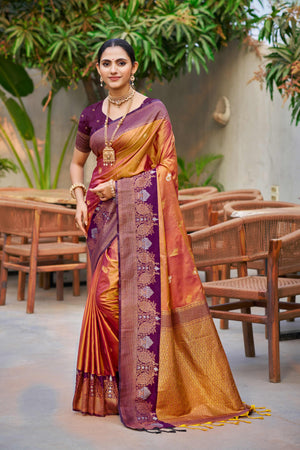 Copper Gold Soft Silk Woven Work Traditional Saree