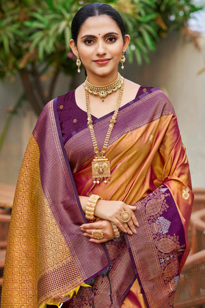 Copper Gold Soft Silk Woven Work Traditional Saree