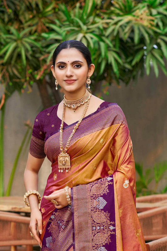 Copper Gold Soft Silk Woven Work Traditional Saree