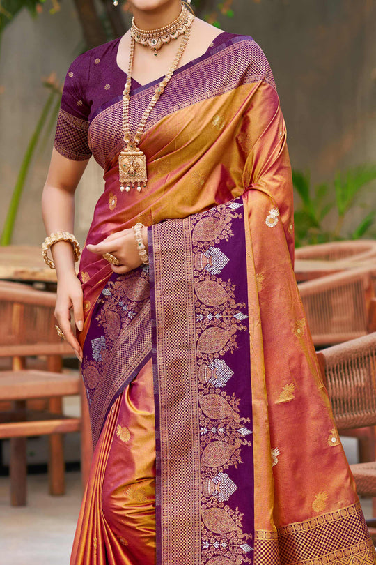 Copper Gold Soft Silk Woven Work Traditional Saree