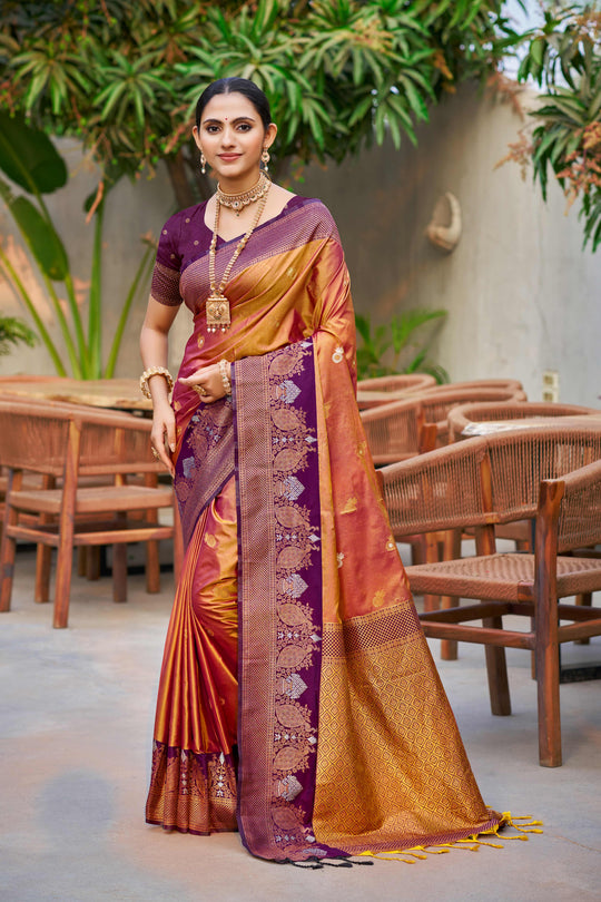 Copper Gold Soft Silk Woven Work Traditional Saree