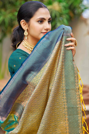 Sea Green Soft Silk Woven Work Traditional Saree