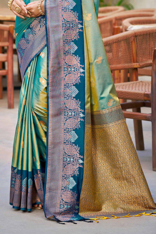 Sea Green Soft Silk Woven Work Traditional Saree