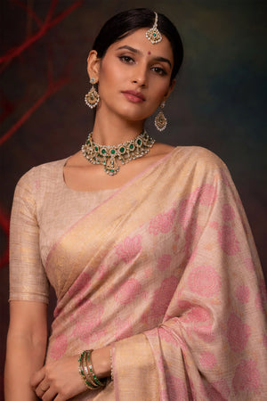 Pink Cotton Silk Woven Work Traditional Saree