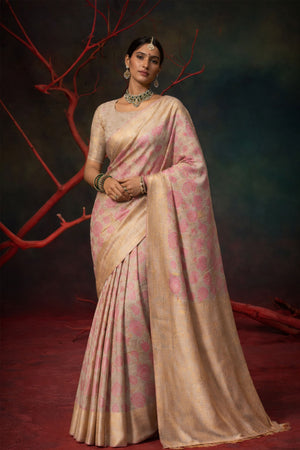 Pink Cotton Silk Woven Work Traditional Saree