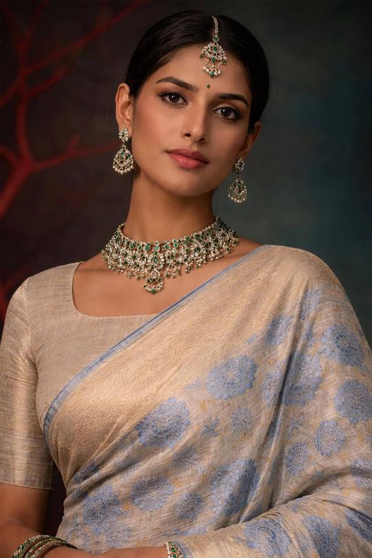 Sky Blue Cotton Silk Woven Work Traditional Saree