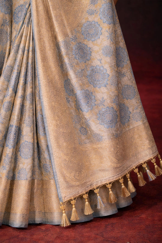 Sky Blue Cotton Silk Woven Work Traditional Saree