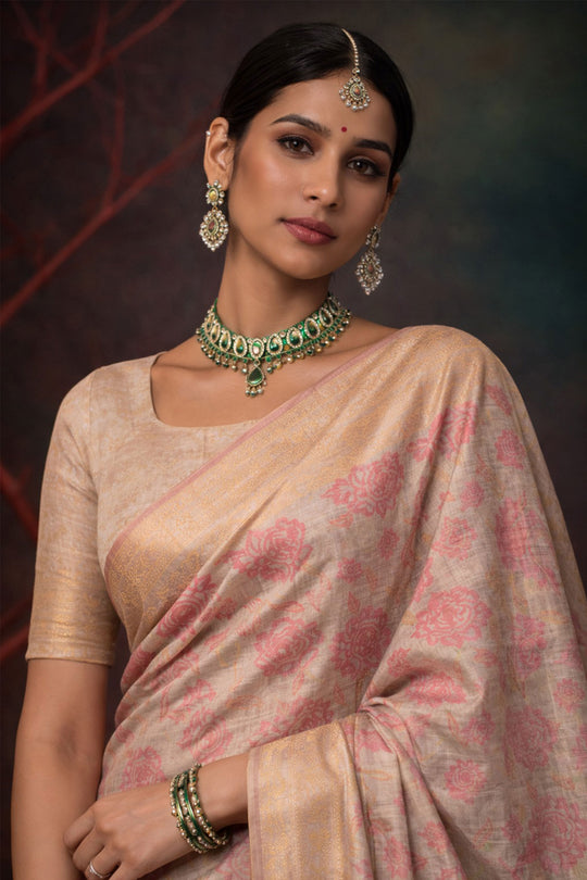 Pastel Pink Cotton Silk Woven Work Traditional Saree
