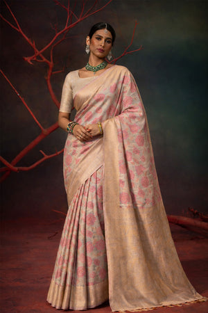 Pastel Pink Cotton Silk Woven Work Traditional Saree
