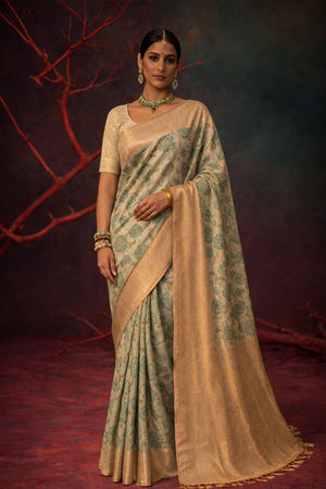 Green Cotton Silk Woven Work Traditional Saree