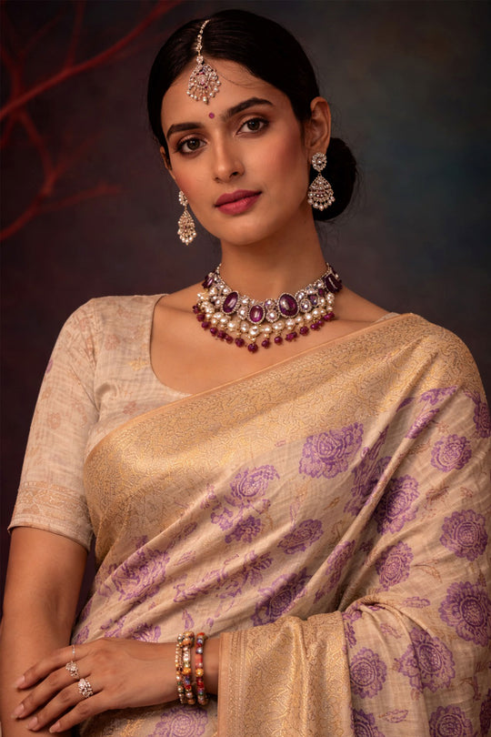 Purple  Cotton Silk Woven Work Traditional Saree