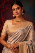 Light Grey Cotton Silk Woven Work Traditional Saree