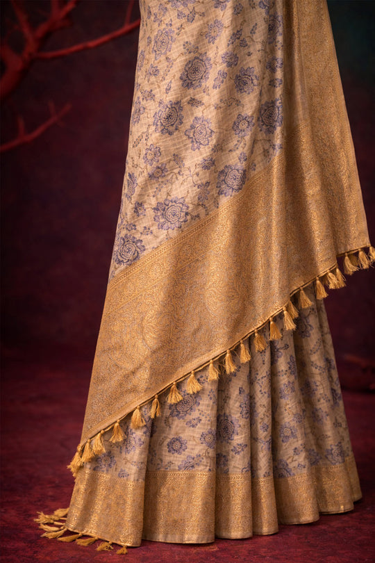 Light Grey Cotton Silk Woven Work Traditional Saree