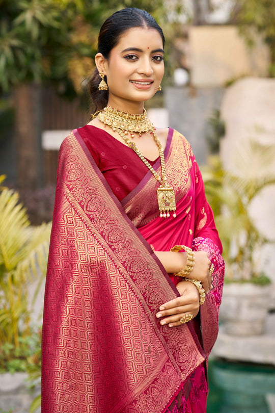 Rani Pink Soft Silk Woven Work Traditional Saree
