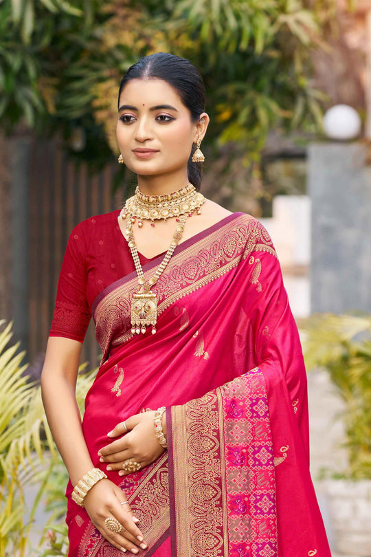Rani Pink Soft Silk Woven Work Traditional Saree