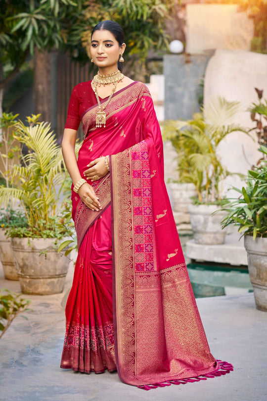 Rani Pink Soft Silk Woven Work Traditional Saree
