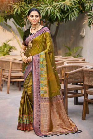 Olive Green Soft Silk Woven Work Traditional Saree