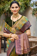 Olive Green Soft Silk Woven Work Traditional Saree
