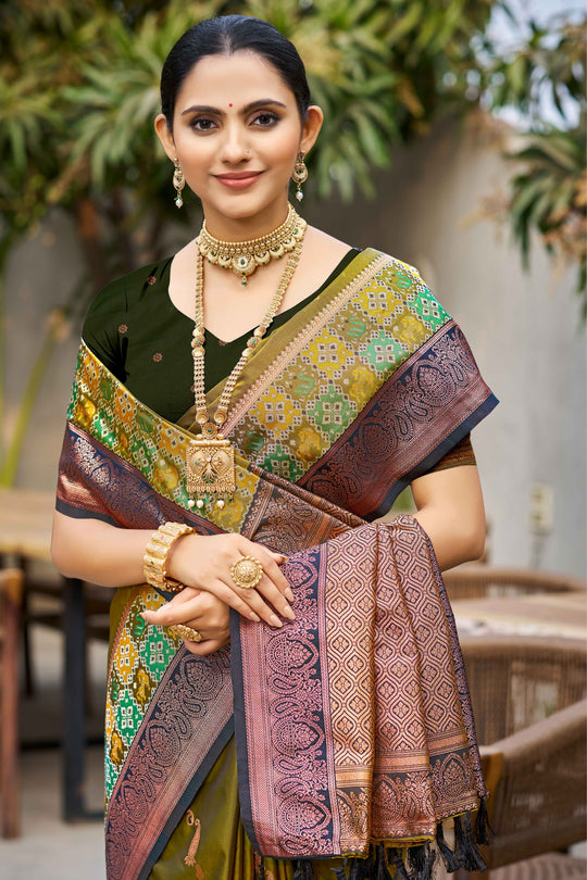 Olive Green Soft Silk Woven Work Traditional Saree