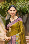 Olive Green Soft Silk Woven Work Traditional Saree