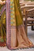 Olive Green Soft Silk Woven Work Traditional Saree