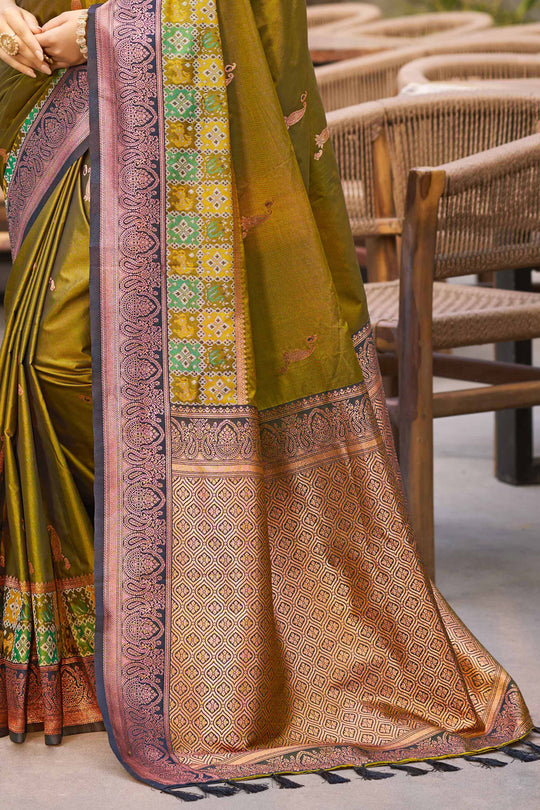 Olive Green Soft Silk Woven Work Traditional Saree