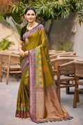 Olive Green Soft Silk Woven Work Traditional Saree