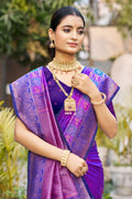 Violet Soft Silk Woven Work Traditional Saree