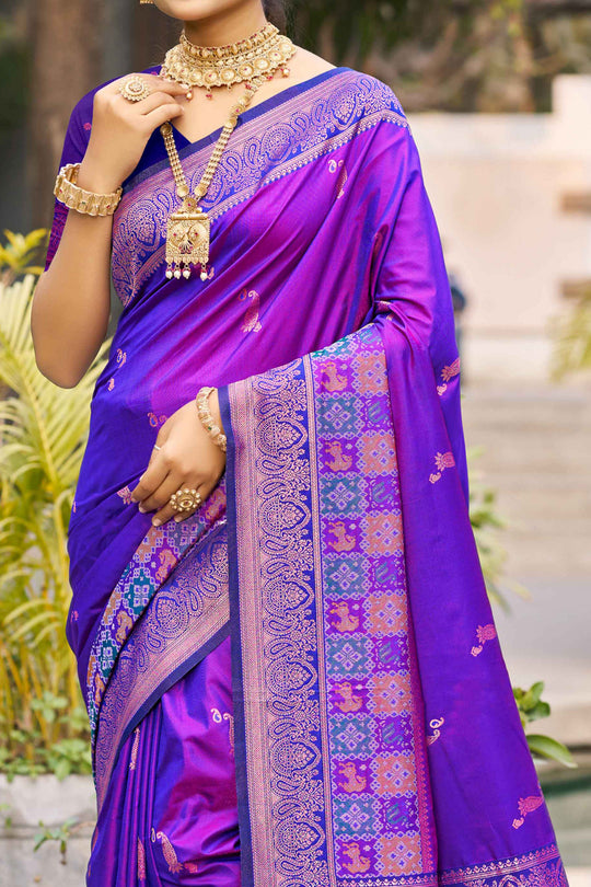 Violet Soft Silk Woven Work Traditional Saree