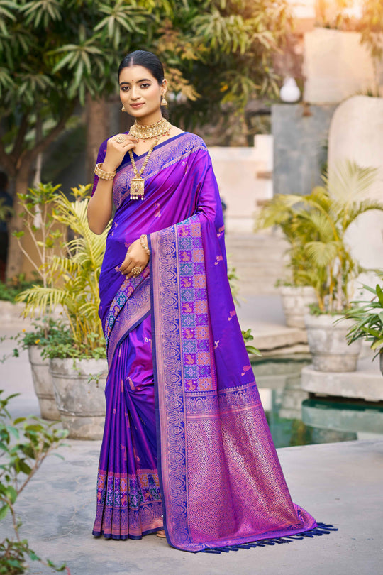 Violet Soft Silk Woven Work Traditional Saree