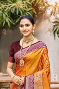 Mustard Orange Soft Silk Woven Work Traditional Saree