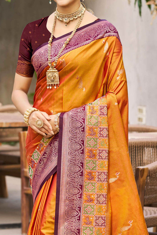 Mustard Orange Soft Silk Woven Work Traditional Saree