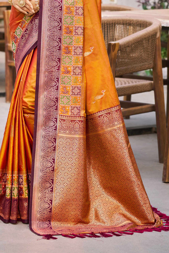 Mustard Orange Soft Silk Woven Work Traditional Saree