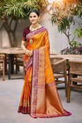 Mustard Orange Soft Silk Woven Work Traditional Saree