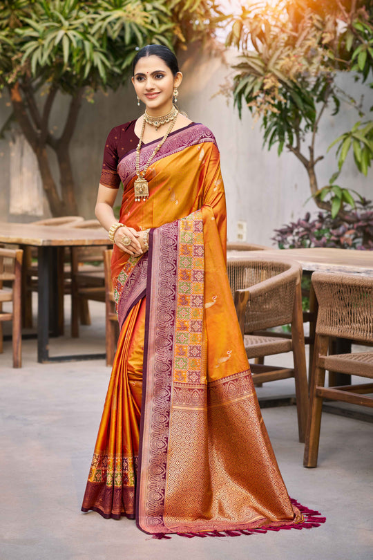 Mustard Orange Soft Silk Woven Work Traditional Saree