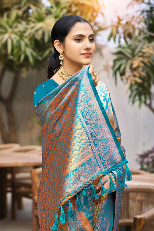 Copper Brown Soft Silk Woven Work Traditional Saree