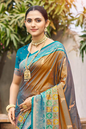 Copper Brown Soft Silk Woven Work Traditional Saree