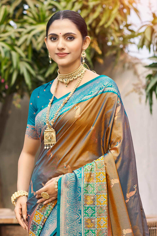 Copper Brown Soft Silk Woven Work Traditional Saree