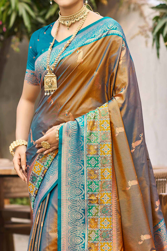 Copper Brown Soft Silk Woven Work Traditional Saree
