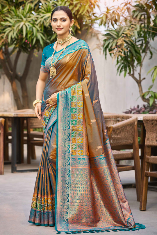 Copper Brown Soft Silk Woven Work Traditional Saree