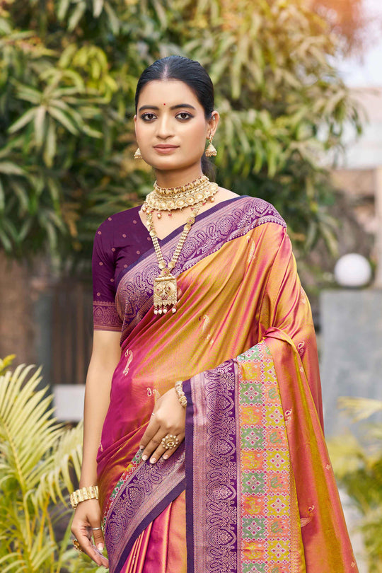 Magenta Pink Soft Silk Woven Work Traditional Saree