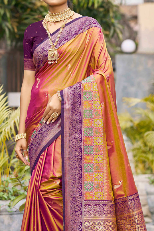 Magenta Pink Soft Silk Woven Work Traditional Saree