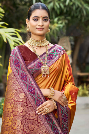 Rust Orange Soft Silk Woven Work Traditional Saree