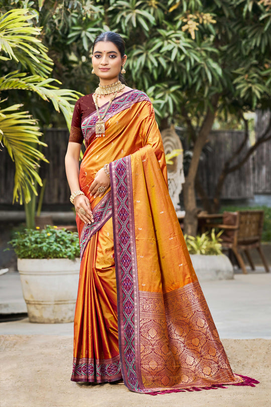 Rust Orange Soft Silk Woven Work Traditional Saree