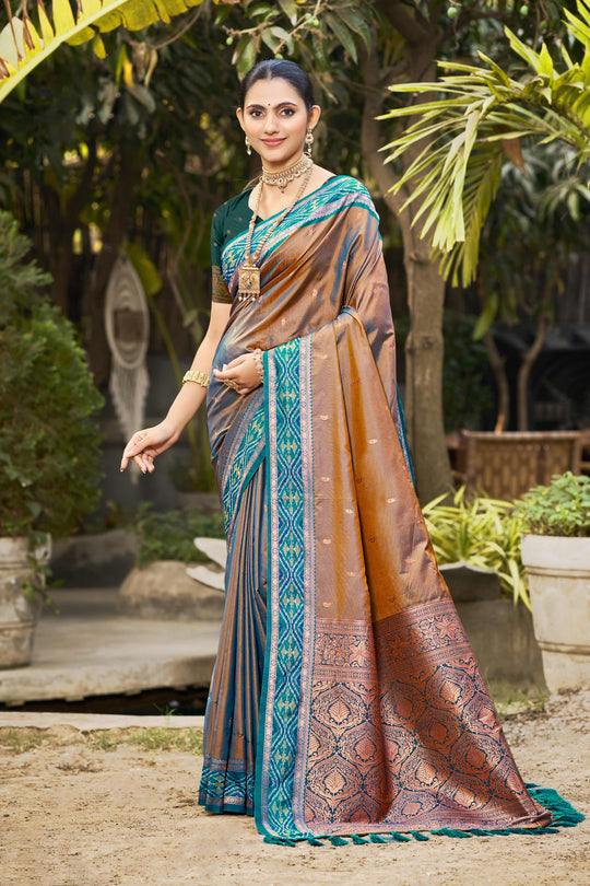 Copper Brown Soft Silk Woven Work Traditional Saree