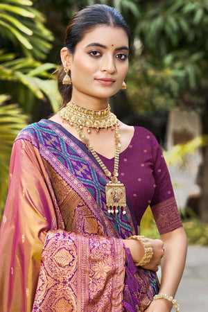Copper Gold Soft Silk Woven Work Traditional Saree