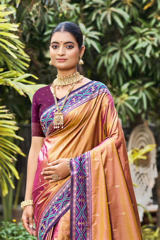 Copper Gold Soft Silk Woven Work Traditional Saree