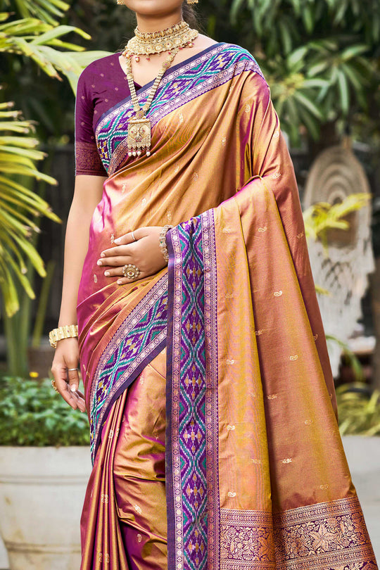 Copper Gold Soft Silk Woven Work Traditional Saree